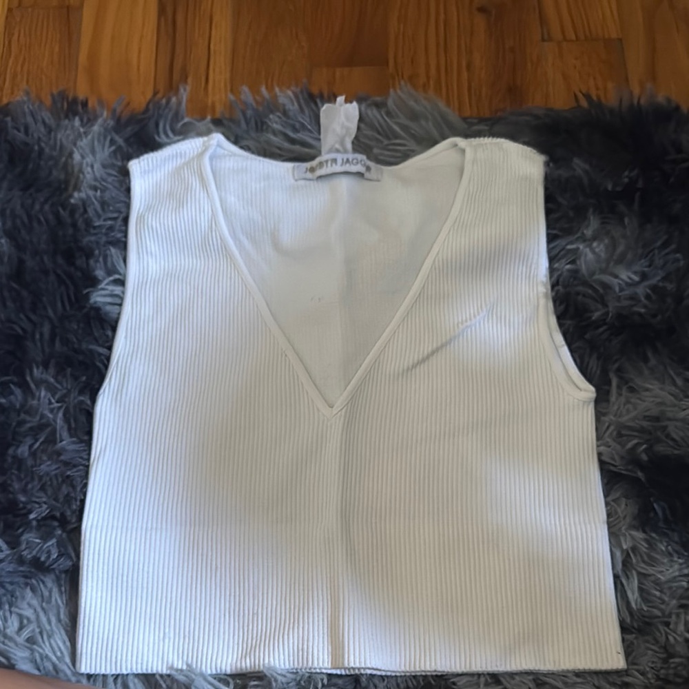 White Ribbed Sleeveless Crop Tank Top